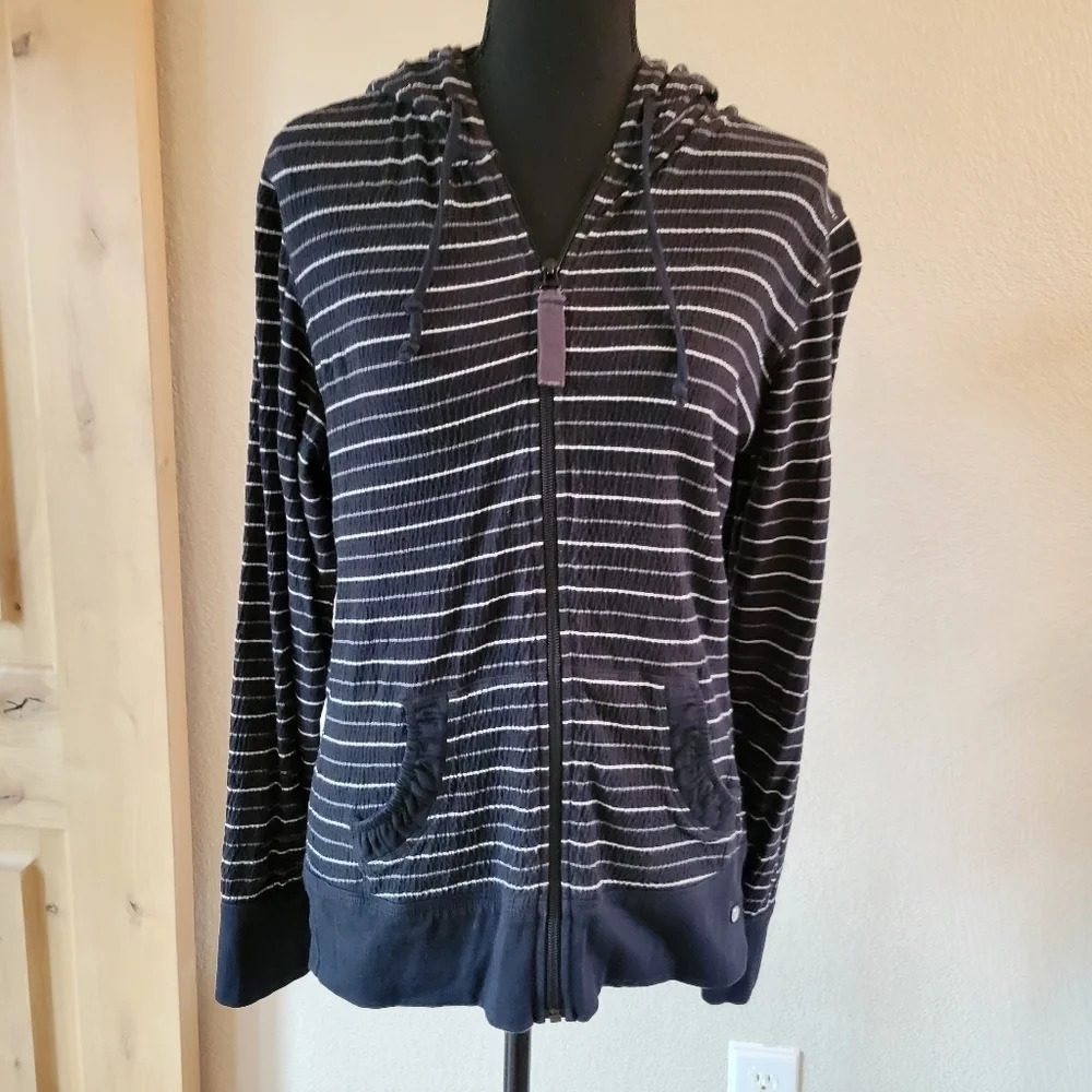 🔥 (5for$35) LOLE Grey Stripe Full Zip Textured Athletic Hoodie Size Large